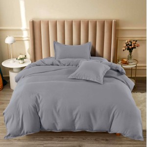 Lenjerie pat 1 PERSOANA, BUMBAC FINET, 4 piese, cu ELASTIC, Gri inchis