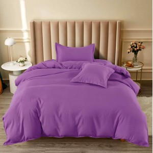 Lenjerie pat 1 PERSOANA, BUMBAC FINET, 4 piese, cu ELASTIC, Mov