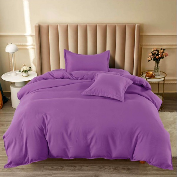 Lenjerie pat 1 PERSOANA, BUMBAC FINET, 4 piese, cu ELASTIC, Mov [1]