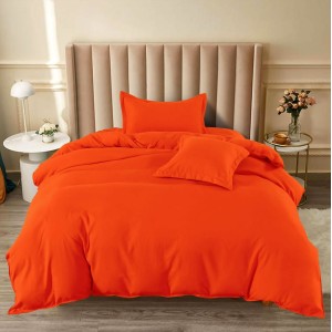 Lenjerie pat 1 PERSOANA, BUMBAC FINET, 4 piese, cu ELASTIC, Portocaliu