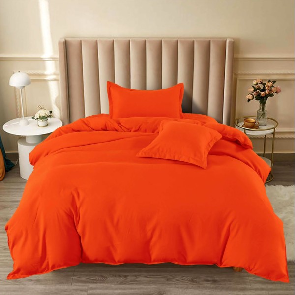 Lenjerie pat 1 PERSOANA, BUMBAC FINET, 4 piese, cu ELASTIC, Portocaliu [1]