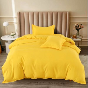 Lenjerie pat 1 PERSOANA, BUMBAC FINET, 4 piese, cu ELASTIC, Galben