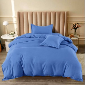 Lenjerie pat 1 PERSOANA, BUMBAC FINET, 4 piese, cu ELASTIC, Albastru