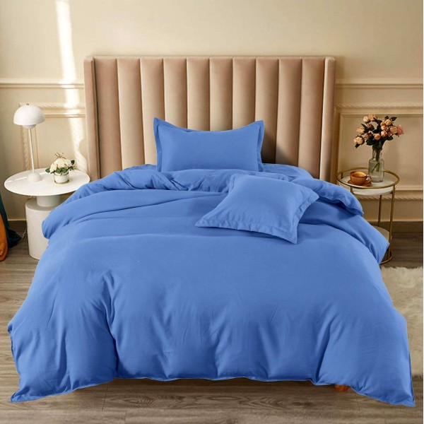 Lenjerie pat 1 PERSOANA, BUMBAC FINET, 4 piese, cu ELASTIC, Albastru [1]