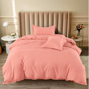 Lenjerie pat 1 PERSOANA, BUMBAC FINET, 4 piese, cu ELASTIC, Roz