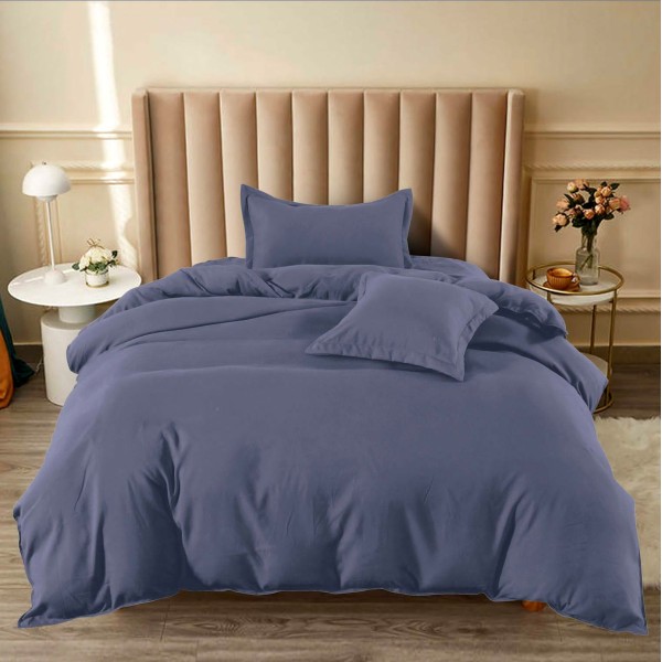 Lenjerie pat 1 PERSOANA, BUMBAC FINET, 4 piese, cu ELASTIC, Indigo inchis [1]