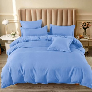 Lenjerie pat dublu,  FINET, 6 piese, cu ELASTIC, Bleu