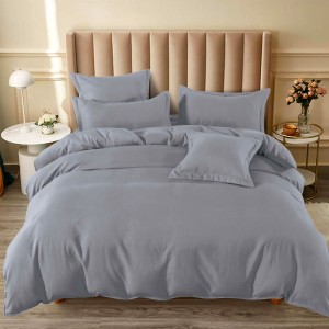 Lenjerie pat dublu,  FINET, 6 piese, cu ELASTIC, Gri