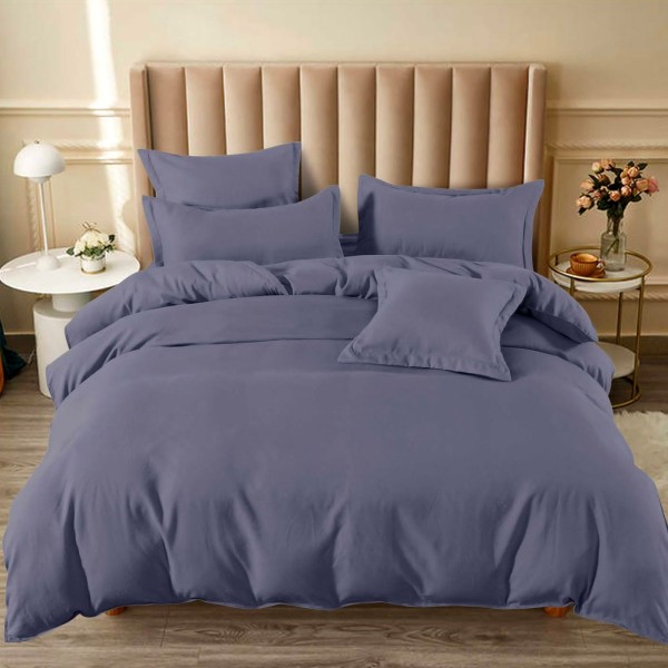 Lenjerie pat dublu,  FINET, 6 piese, cu ELASTIC, Gri petrol [1]