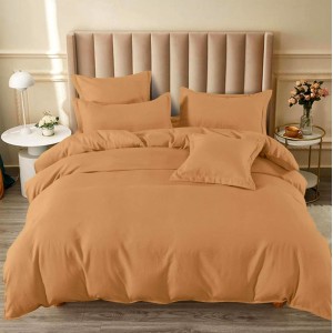 Lenjerie pat dublu,  FINET, 6 piese, cu ELASTIC, Camel