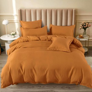 Lenjerie pat dublu,  FINET, 6 piese, cu ELASTIC, Maro