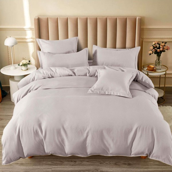 Lenjerie pat dublu,  FINET, 6 piese, cu ELASTIC, Gri deschis [1]