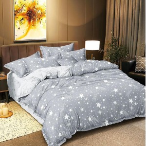 Lenjerie pat dublu cu doua feţe, bumbac satinat, 4 piese,  Gri, stelute