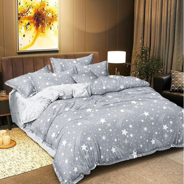 Lenjerie pat dublu cu doua feţe, bumbac satinat, 4 piese,  Gri, stelute [1]