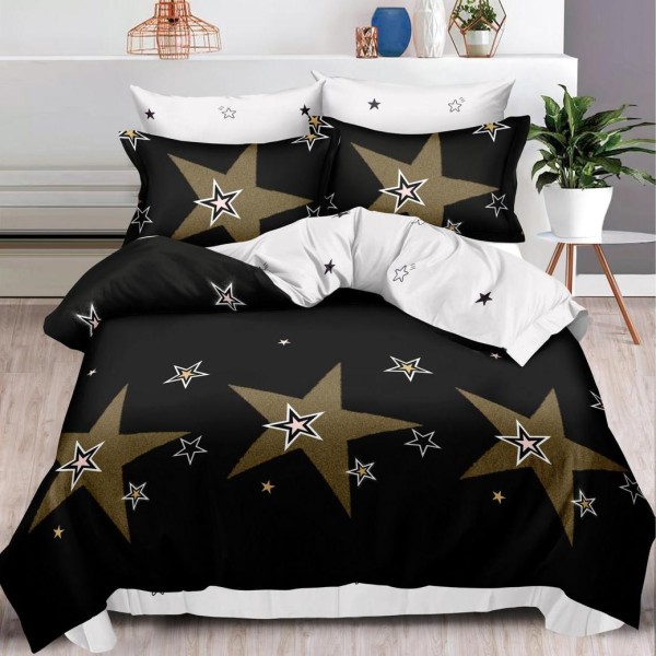 Lenjerie pat dublu,  FINET, 6 piese, Negru, stelute [1]