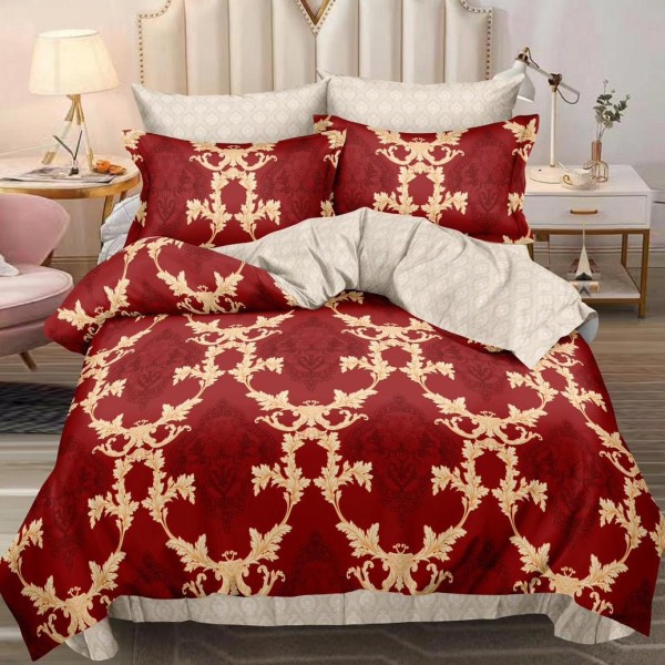 Lenjerie pat dublu,  FINET, 6 piese, Rosu, oriental [1]