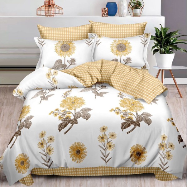 Lenjerie pat dublu,  FINET, 6 piese, Galben, flori [1]