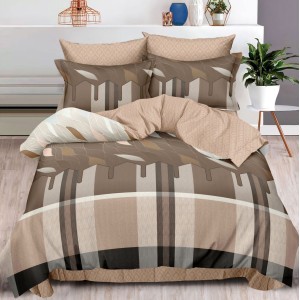 Lenjerie pat dublu,  FINET, 6 piese, Maro, dungi