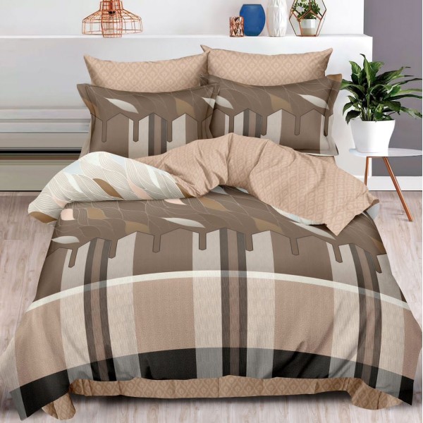 Lenjerie pat dublu,  FINET, 6 piese, Maro, dungi [1]