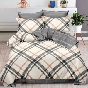 Lenjerie pat dublu,  FINET, 6 piese, Gri, carouri