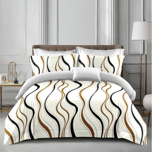 Lenjerie pat dublu cu doua feţe, bumbac satinat, 4 piese,  Ivoire, abstract [1]