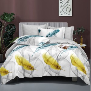 Lenjerie pat dublu cu doua feţe, bumbac satinat, 4 piese,  Gri, pene