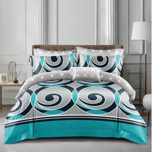 Lenjerie pat dublu cu doua feţe, bumbac satinat, 4 piese,  Gri-Turquoise, abstract