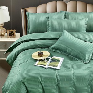 Lenjerie HoReCa, pat dublu, Damasc Finetat Deluxe cu Elastic, 6 piese, Jojo Home, Verde Menta