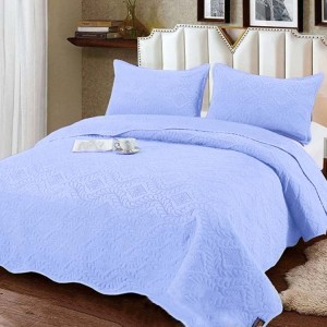 Cuvertura pat dublu, 3 piese, Catifea Matlasata, 230x250cm, Bleu