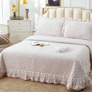 Cuvertura pat dublu din Bumbac Finet cu Broderie, 4 PIESE, Grej