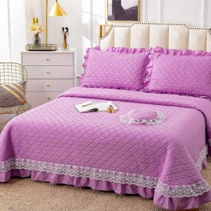 Cuvertura pat dublu din Bumbac Finet cu Broderie, 4 PIESE, Lila