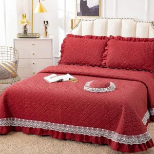 Cuvertura pat dublu din Bumbac Finet cu Broderie, 4 PIESE, Visiniu