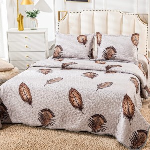 Cuvertura pat dublu din Bumbac Satinat Superior, 3 PIESE, Maro, pene