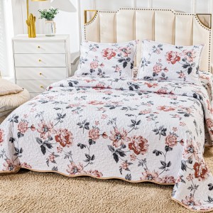 Cuvertura pat dublu din Bumbac Satinat Superior, 3 PIESE, Maro, flori