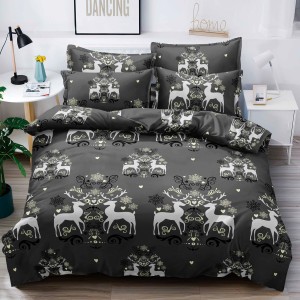 Lenjerie pat 1 PERSOANA,  FINET, 4 piese, Jojo Home, Craciun, Gri, reni