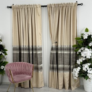 Set 2 bucati Draperie Elite, tip panou , Bej cu Gri, 3m latime x 232cm inaltime, cu rejansa pentru bara