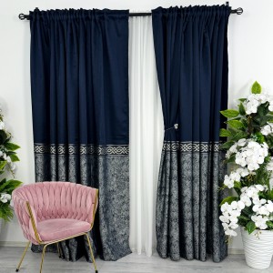 Set 2 Draperii Royal, tip panou, 300cm x 232cm , Rejansa pt. bara , Bleumarin cu Gri