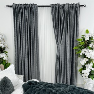 Set 2 Draperii din Catifea Plisata cu opacitate ridicata, Gri inchis, 200cm x 235cm, Rejansa pentru bara