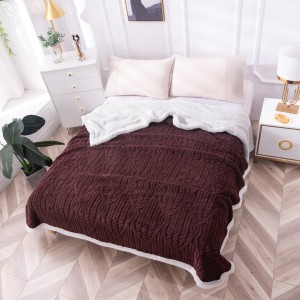 Patura CoCoLiNo Sherpa cu blanita, tip Tricotaj impletit, 200x230cm, Maro inchis