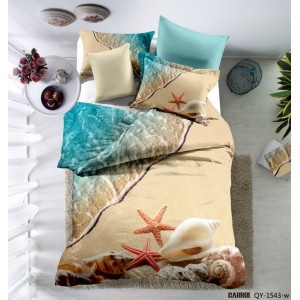 Lenjerie pat dublu, 4 piese, Bumbac 100% Poplin, Auriu, stelute de mare