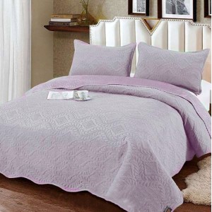 Cuvertura pat dublu, 3 piese, Catifea Matlasata, 230x250cm, Lila