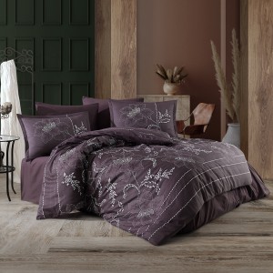 Lenjerie de pat matrimonial, 4 piese, Bumbac 100% Satin Deluxe Moyo V1