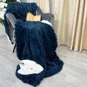 Patura Super Pufoasa CoCoLiNo, FLUFFY, cu blanita, 200x230cm, Bleumarin deschis