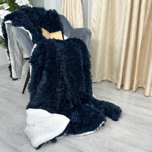 Patura Super Pufoasa CoCoLiNo, FLUFFY, cu blanita, 200x230cm, Bleumarin inchis