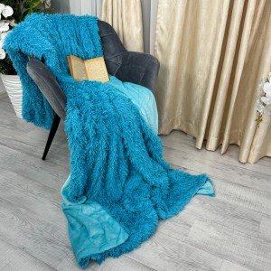 Patura Super Pufoasa CoCoLiNo, FLUFFY, cu blanita, 200x230cm, Albastru aprins