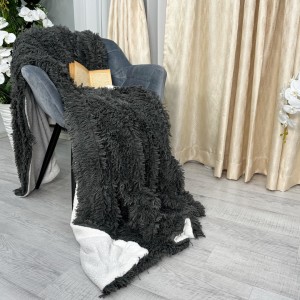 Patura Super Pufoasa CoCoLiNo, FLUFFY, cu blanita, 200x230cm, Gri V2