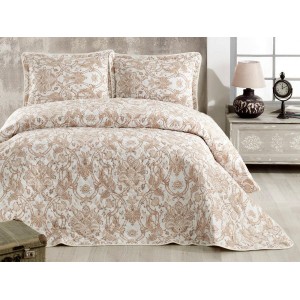 Set cuvertura de pat dublu, 3 piese, Bumbac 100%, 240x260cm, Clasy, HAVANA V1 Beige