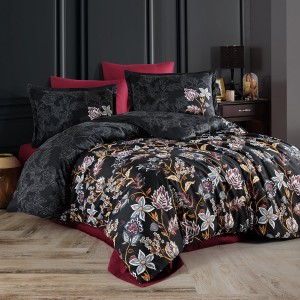 Lenjerie de pat matrimonial, 4 piese, Bumbac 100% Satin Deluxe Vilya V1