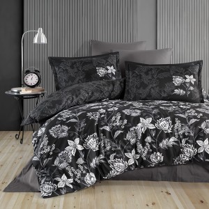 Lenjerie de pat matrimonial, 4 piese, Bumbac 100% Satin Deluxe Vilya V2