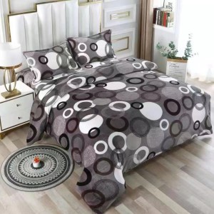 Lenjerie pat dublu, Super Pufoasa COCOLINO,cu ELASTIC, 4 piese, Gri, cercuri